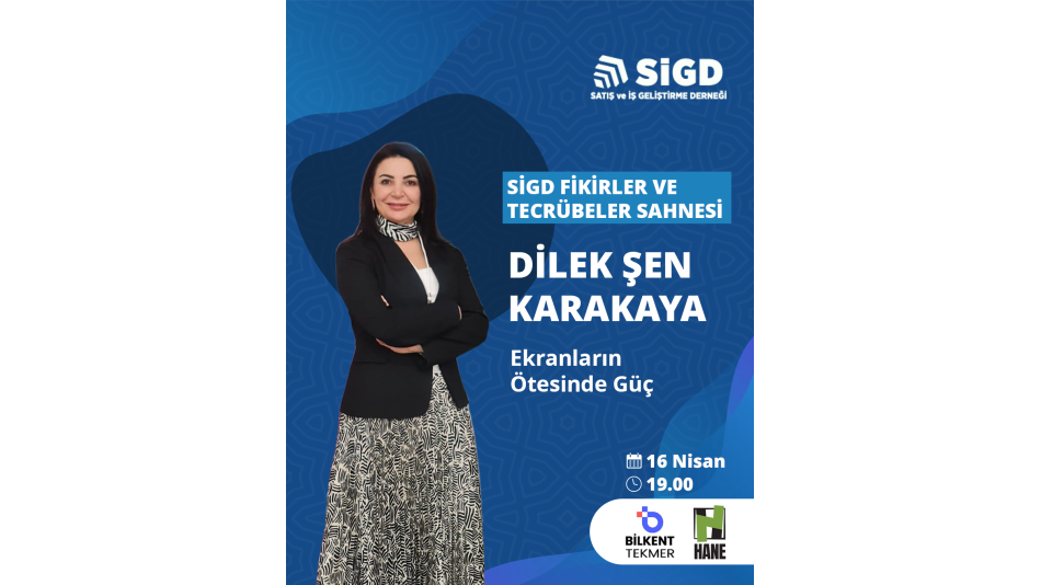 XXI'incisi düzenlenecek SİGD Fikirler ve Tecrübeler Sahnesi'nde bu ay iş dünyasındaki tecrübesi ve girişimcilik perspektifiyle tanınan Dilek Şen Karakaya “Ekranların Ötesindeki Güç “ başlıklı konuşması ile bizlerle olacak.