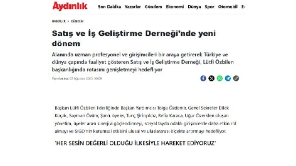 Satış ve İş Geliştirme Derneği’nde yeni dönem